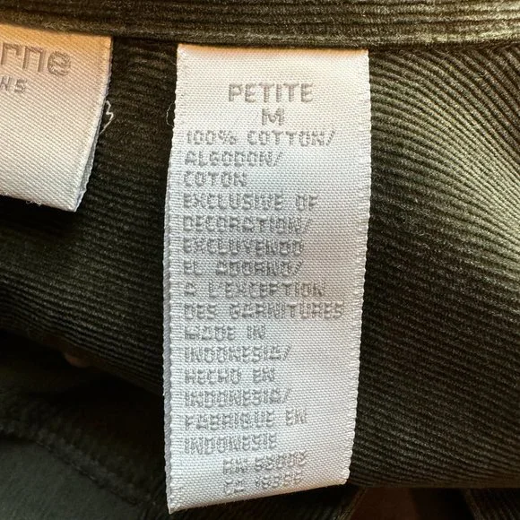 Liz Claiborne Corduroy Snap Up Shirt Olive Green Embroidered EUC Size Petite Med - Picture 4 of 7